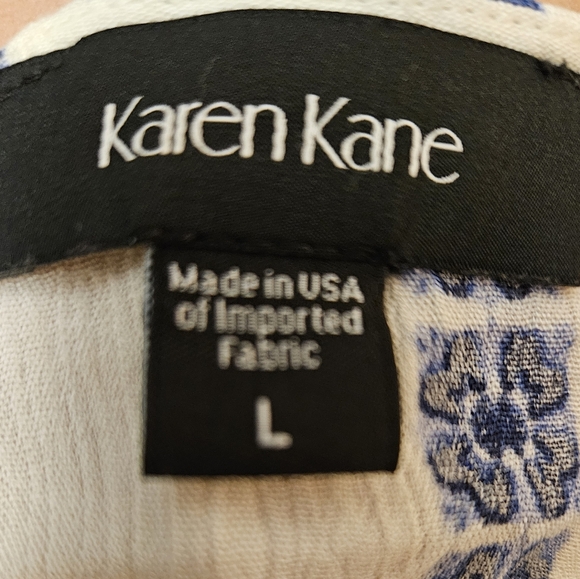 Karen Kane Blue and White Long Sleeve Tie Front Blouse - Picture 5 of 7